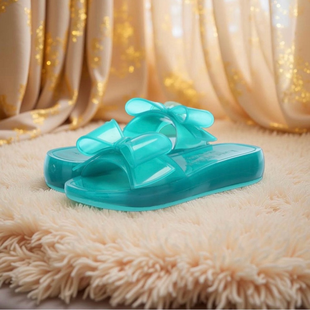 Kate Spade Teal Slide Charming Bow Sandals